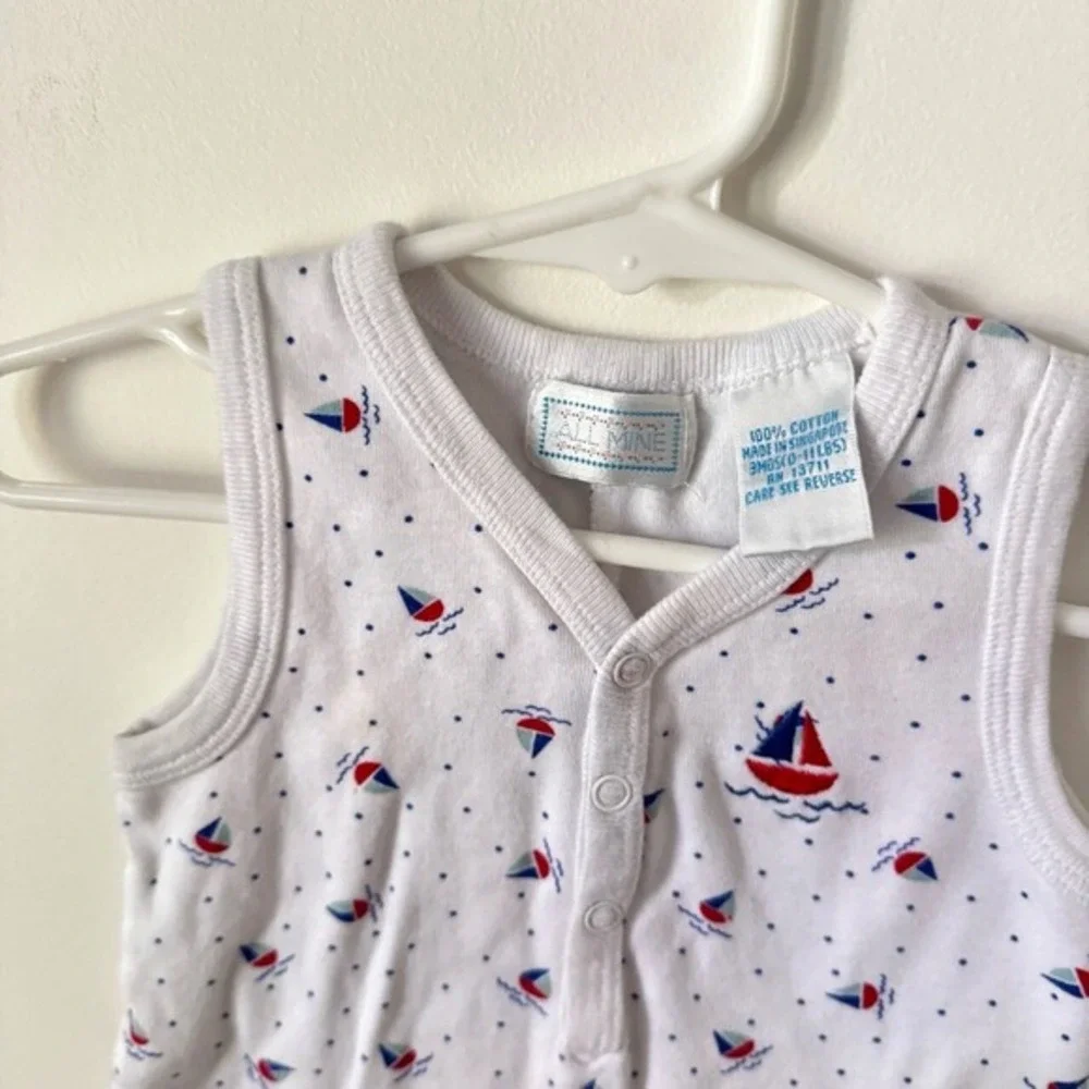 Vintage 90s Baby Romper 3 Months Sailboat‎ Summer Nautical Beach Preppy July 4th